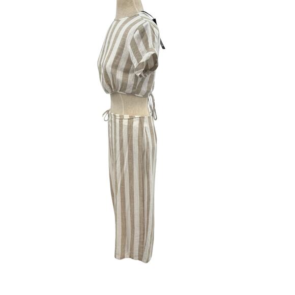 Lioness Fazio Skirt Set Tee Shirt Pinstripe Neutral Linen Nude White Size Medium - Picture 6 of 16
